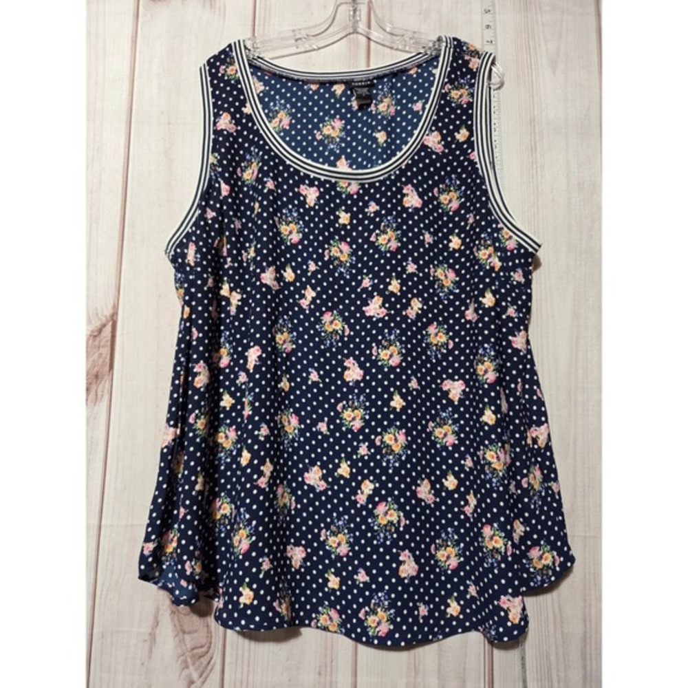 Torrid Ladies 4x Floral Shirt Sleeveless Polka Dot Navy Blue Chiffon Semi Sheer
